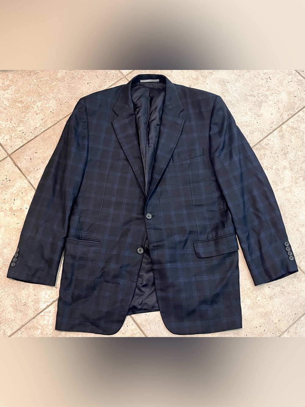 Hickey Freeman Blazer 44L Black Blue Silk Wool Cashmere Sport Coat Jacket *READ*